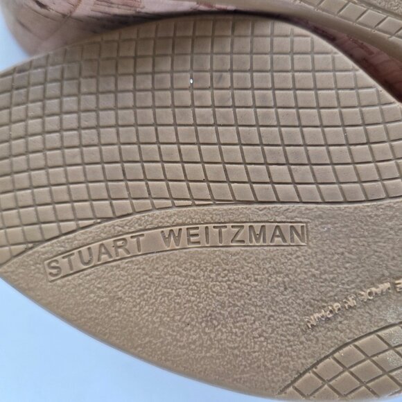 Stuart Weitzman Reptile Patent Leather Sz 9.5 Cork Wedge Open Toe Heels Y278036 - Picture 5 of 5